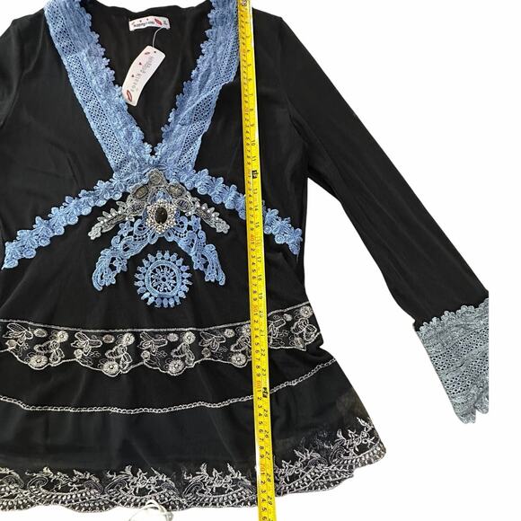 NWT Hugging Kisses Black Mesh Lace Embellished Top SZ XL Whimsigoth Gothic Glam - Picture 16 of 16